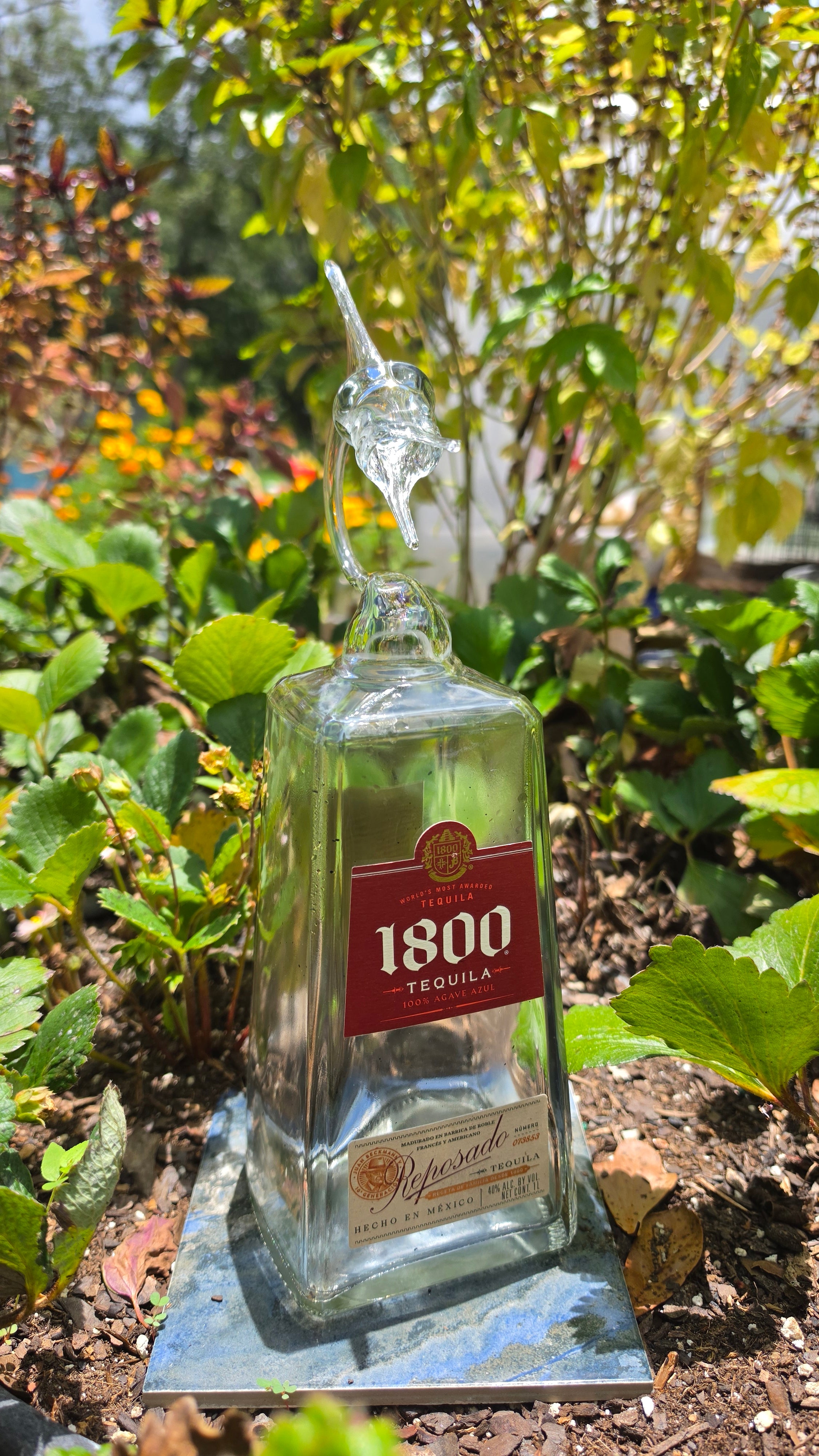 1800 Tequila Marlin Bottle Sculpture – Handcrafted Glass Art | Essenar