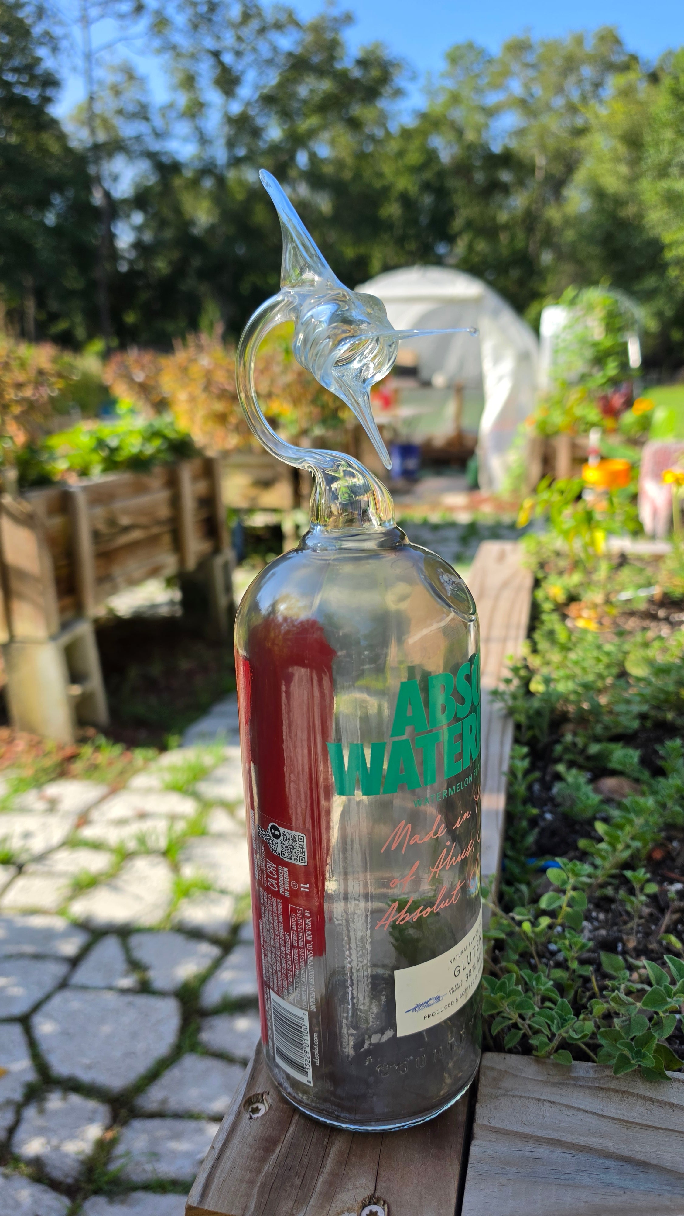 Strawberry Vodka Marlin Bottle Sculpture – Handcrafted Fishing Art