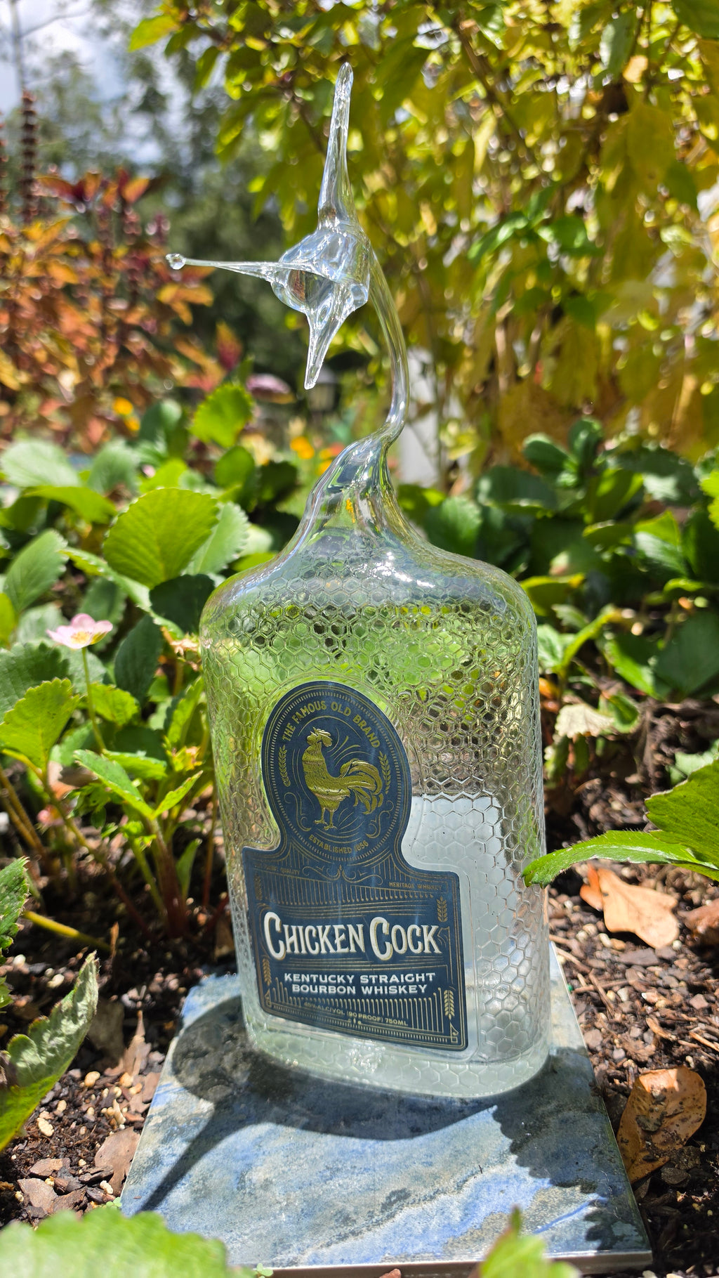 Chicken Cock Whiskey Marlin Bottle Sculpture – Handcrafted Spirits Art