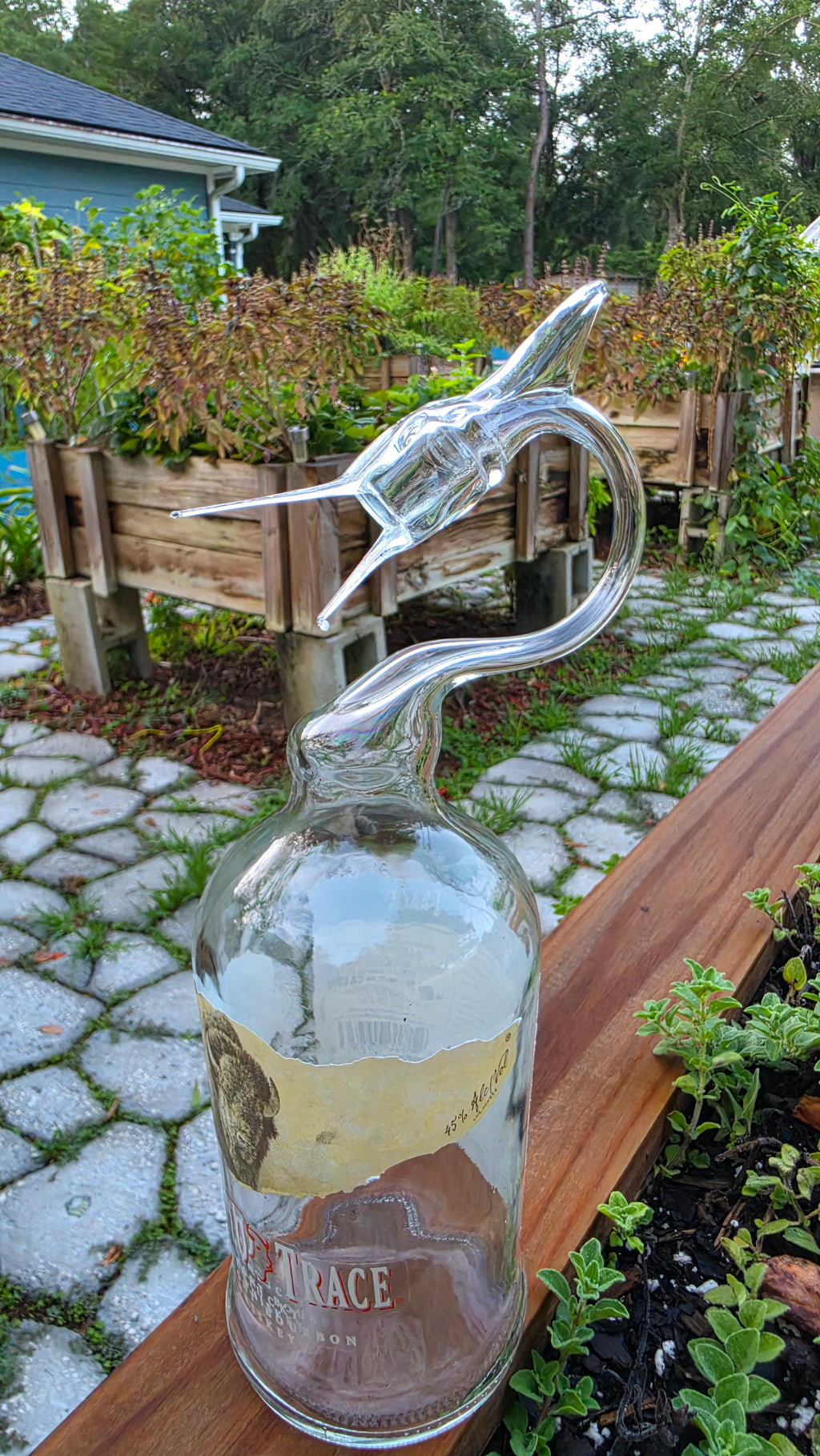 Buffalo Trace Bourbon Marlin Bottle Sculpture – Handcrafted Glass Art