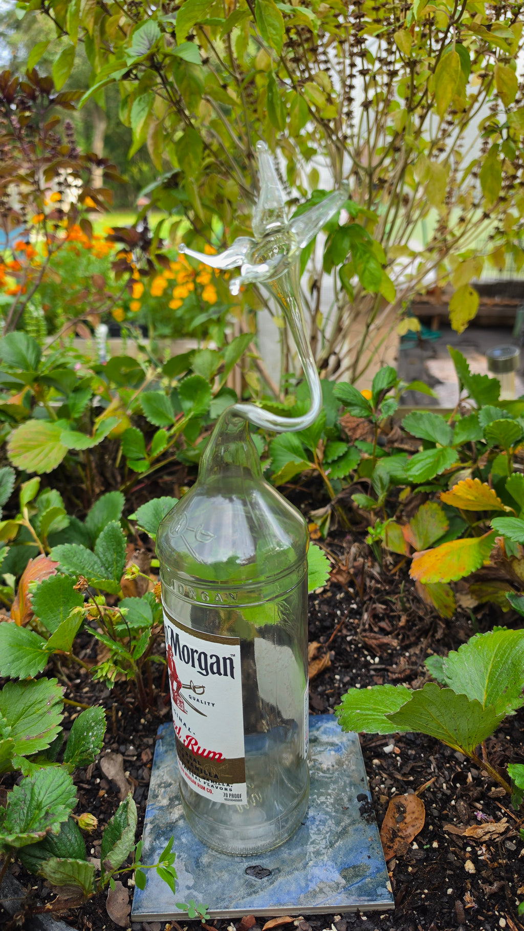 Captain Morgan Lily Bottle Sculpture – Handcrafted Floral Glass Art | Essenar