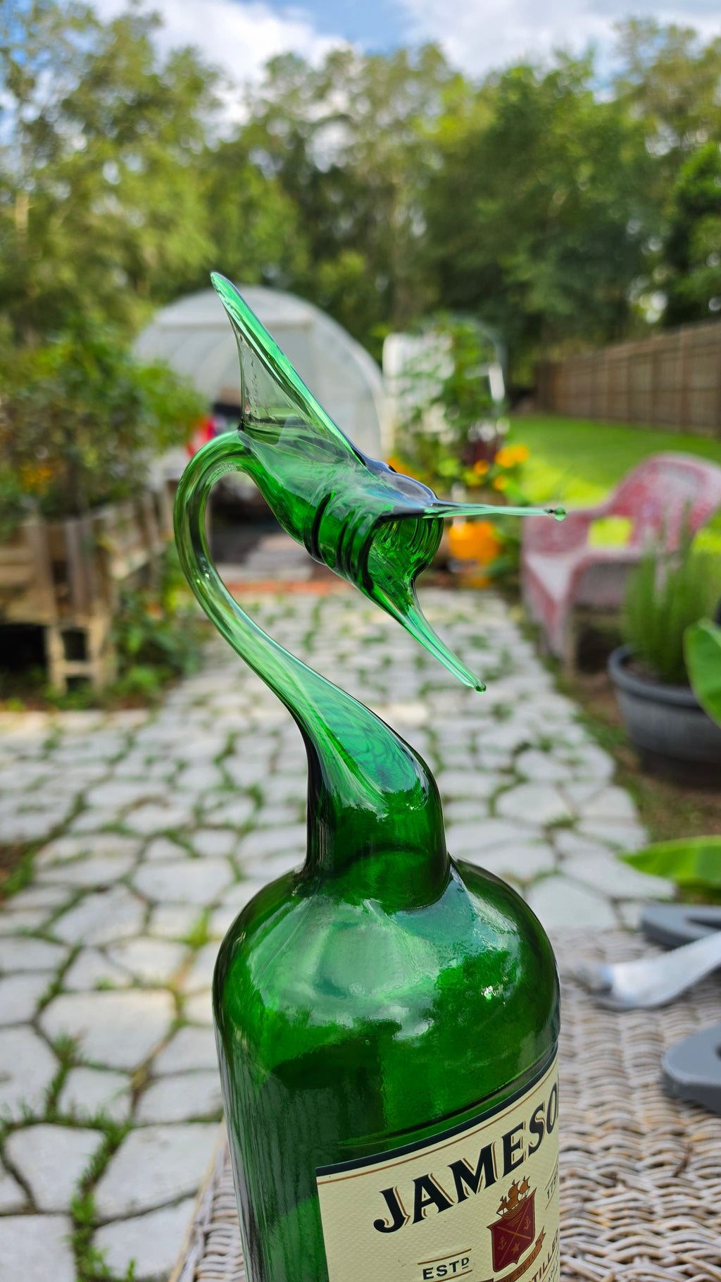 Giant Jameson Whiskey Marlin Bottle Sculpture – Handcrafted Glass Art | Essenar