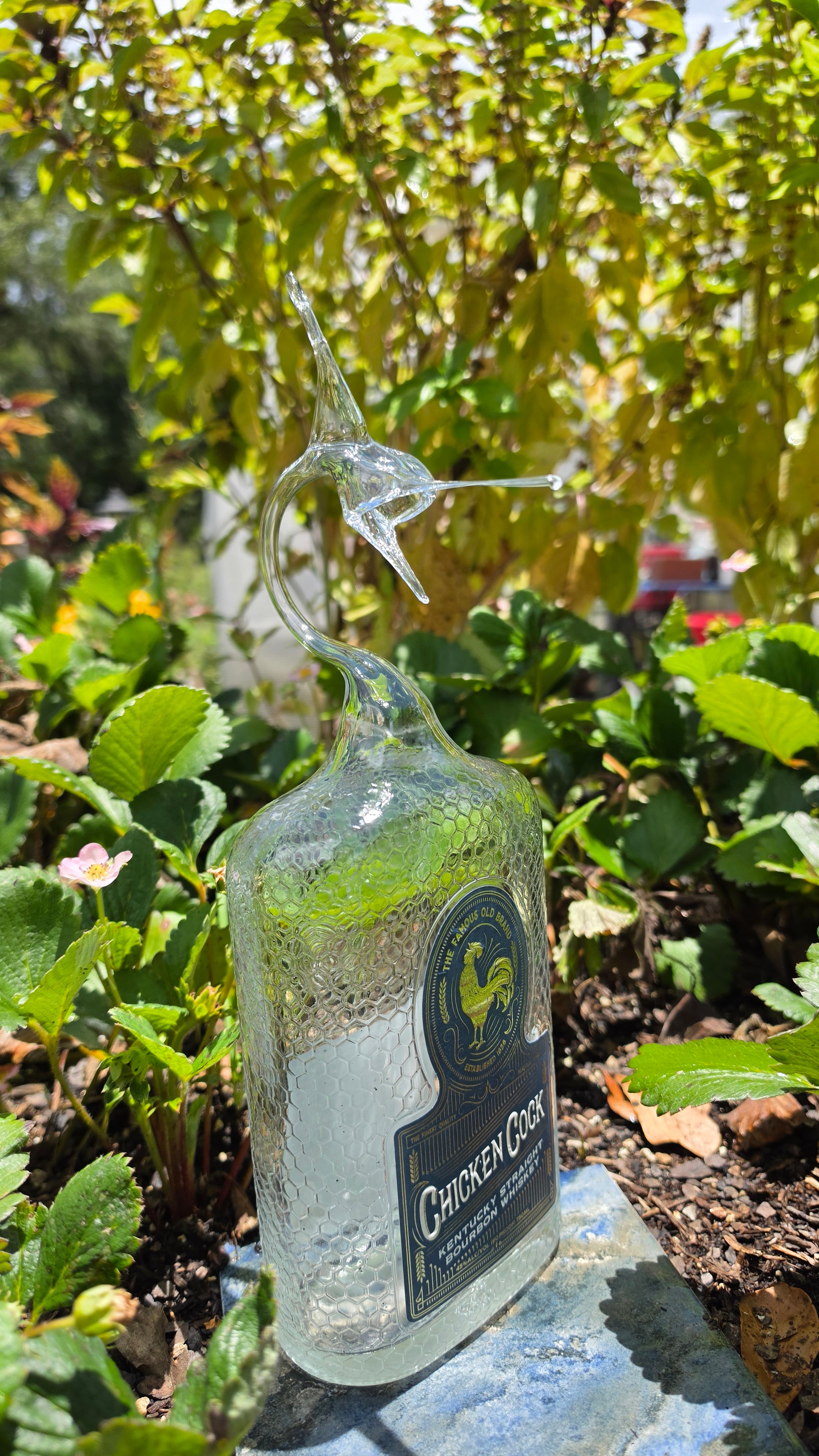 Chicken Cock Whiskey Marlin Bottle Sculpture – Handcrafted Spirits Art