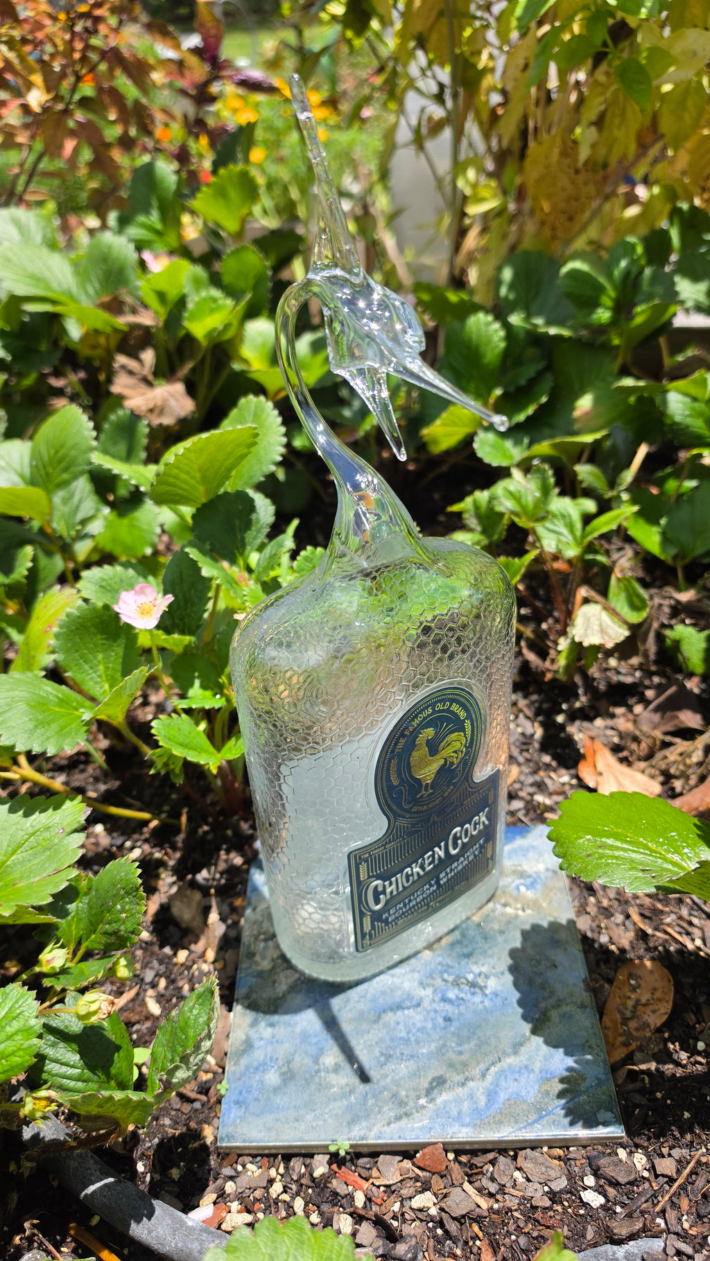 Chicken Cock Whiskey Marlin Bottle Sculpture – Handcrafted Spirits Art