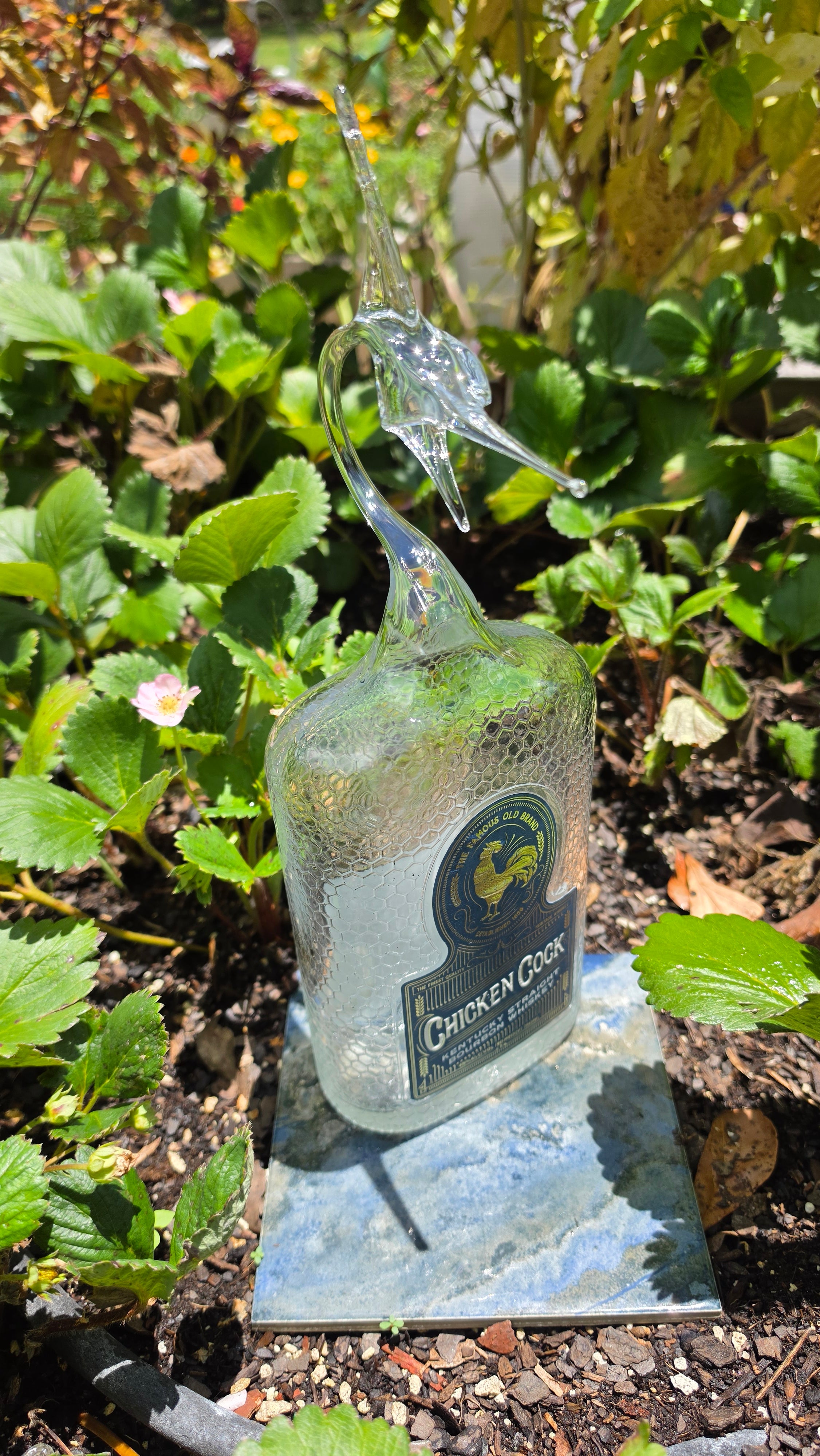 Chicken Cock Whiskey Marlin Bottle Sculpture – Handcrafted Spirits Art